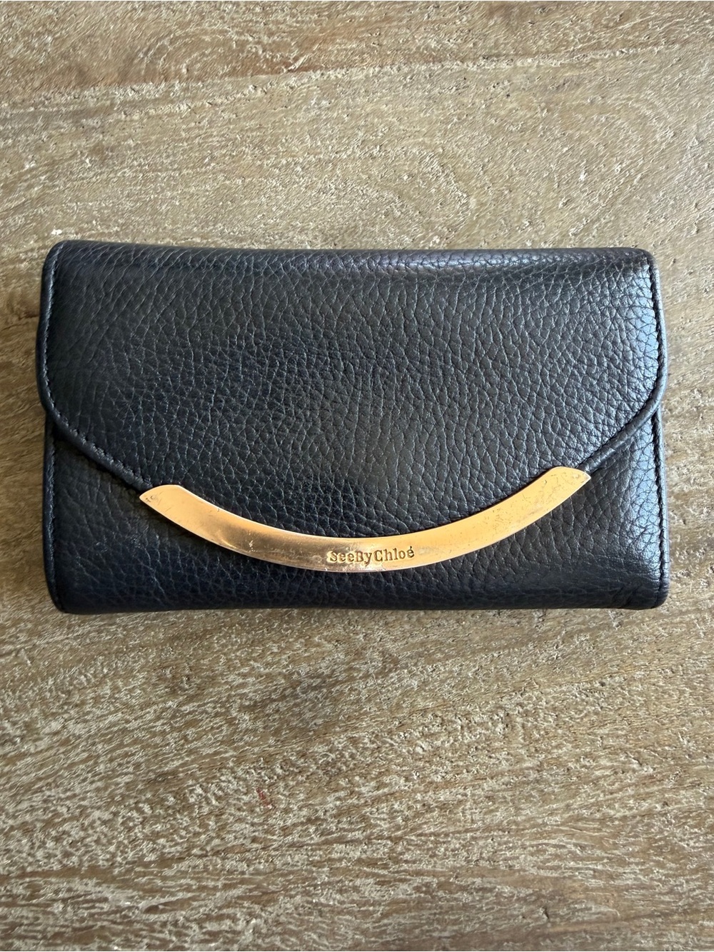 See By Chloé Black Leather Wallet with Gold Accent
